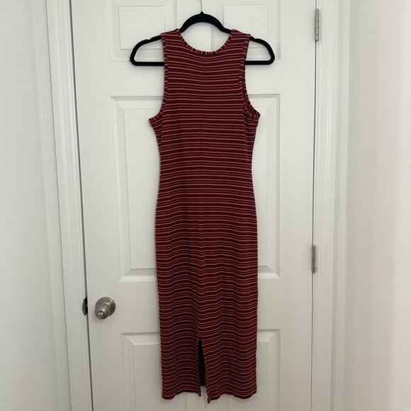 Marine Layer Medium Lexi Rib Daytime Midi Dress in Ruby Wine Multi Stripe - Picture 4 of 11
